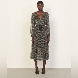 Sandro Angela Silk Dress Black White Print Size 42 NWT Missing Slip